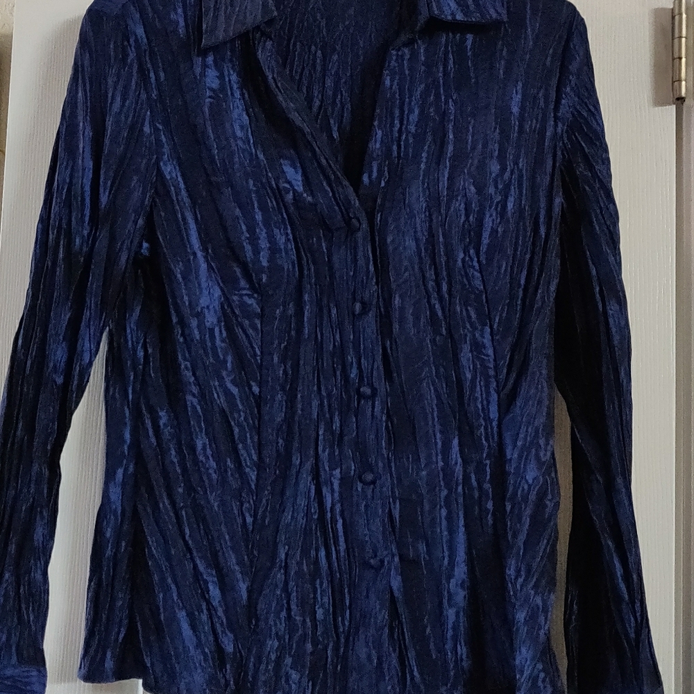 Holiday deep blue button down blouse